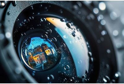 Camera with water on lens