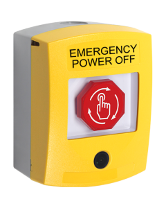 STI Multipurpose Push Button Yellow Turn to Reset EMERGENCY POWER OFF text with Camera