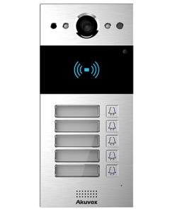 Akuvox Compact IP Door Intercom Unit with 5 Buttons (Video & Card reader), Including Surface Mount Backbox
