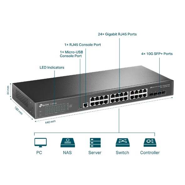 TP-Link JetStream 24-Port Gigabit L2+ Managed Switch with 4 10GE SFP+ Slots (image 2)