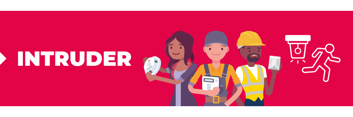 Intruder banner with people working on cameras