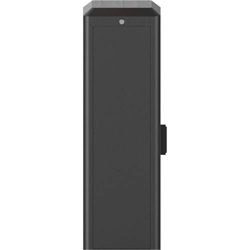 Hikvision DS-TMG520-H barrier gate housing, side view showing the locking access door and boom mounting point