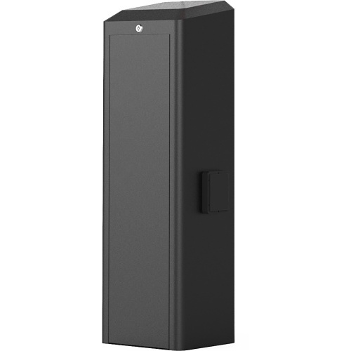 Hikvision DS-TMG520-H barrier gate housing, rear three-quarter view showing the boom mounting point