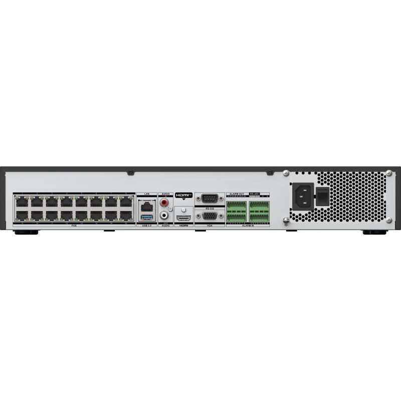 Hikvision DS-7716NXI-K4/16P/VPro rear panel with 16 PoE ports, HDMI, VGA, alarm and serial connections