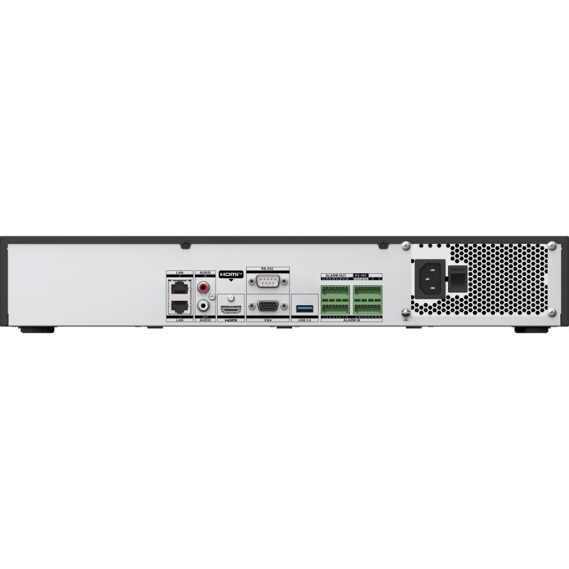 Hikvision DS-7716NXI-K4/VPro rear panel with LAN, audio, HDMI, VGA, USB 3.0, alarm and serial connections