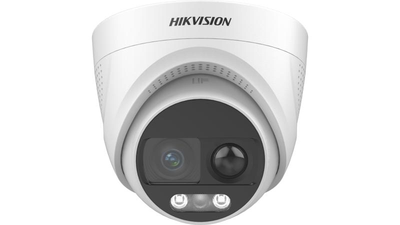 Hikvision 4K ColorVu PIR siren fixed turret camera, front view
