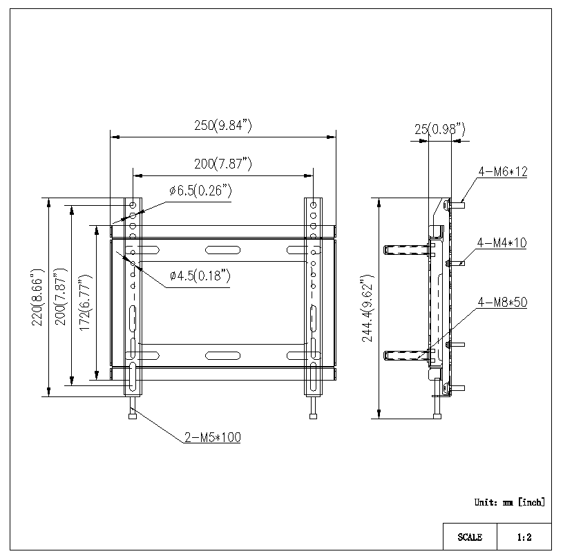 Hikvision DP-D501940 monitor wall mount dimensions drawing